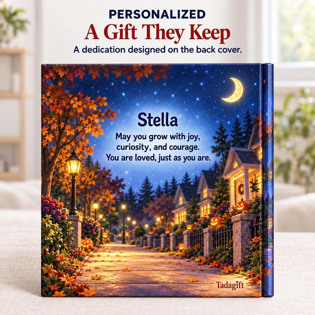 Personalized Children's Book in Hardcover: Illustrated Halloween Walk Home with Wrapping Paper Included