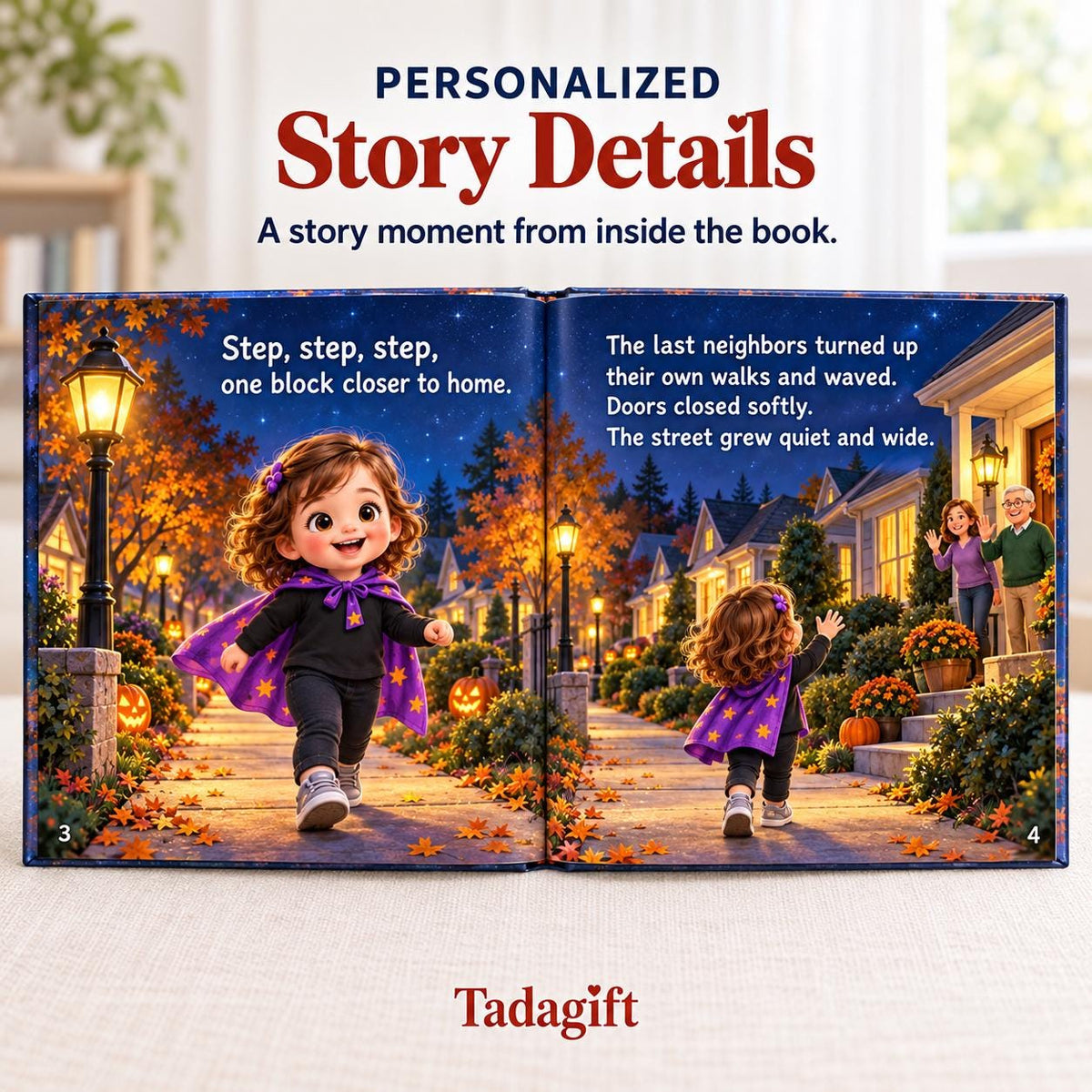 Personalized Children's Book in Hardcover: Illustrated Halloween Walk Home with Wrapping Paper Included