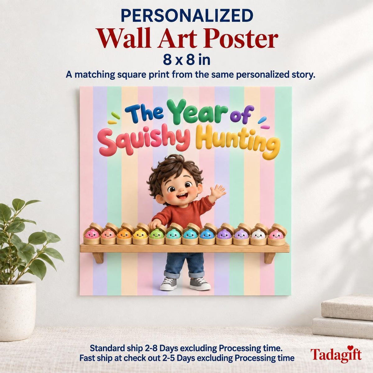 Personalized Children's Book in Hardcover: Year of Squishy Hunting with Wrapping Paper Included