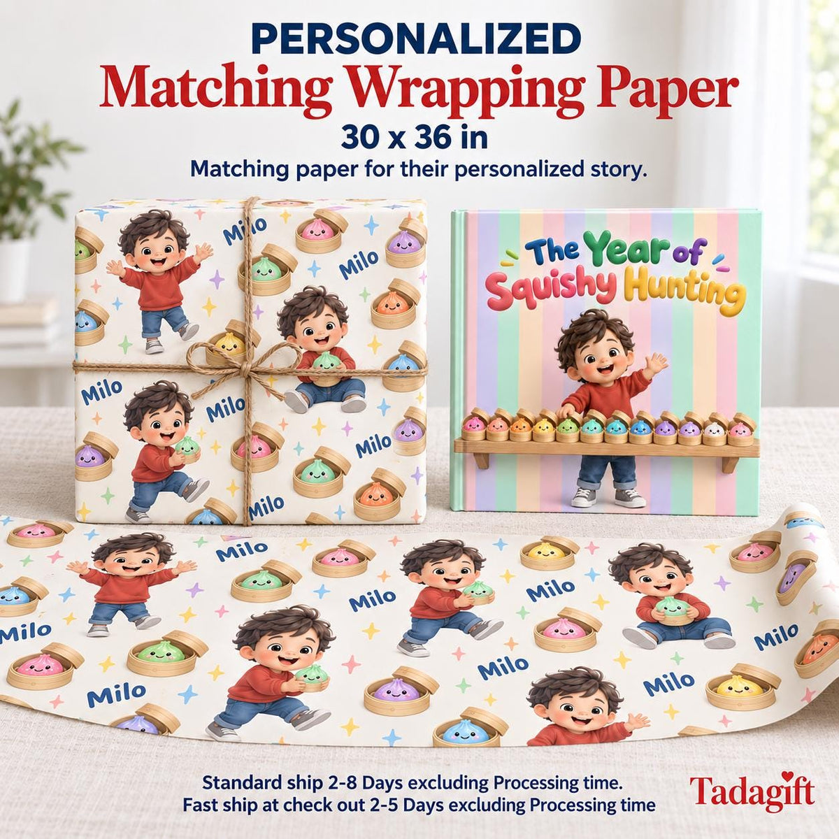 Personalized Children's Book in Hardcover: Year of Squishy Hunting with Wrapping Paper Included