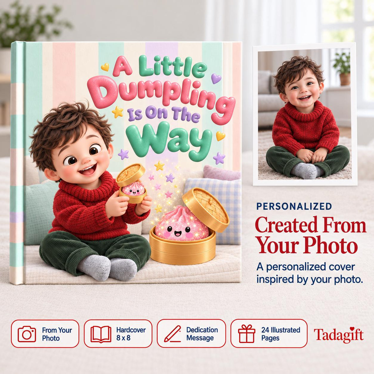 Personalized Children's Book in Hardcover: Little Dumpling Is on Way with Wrapping Paper Included