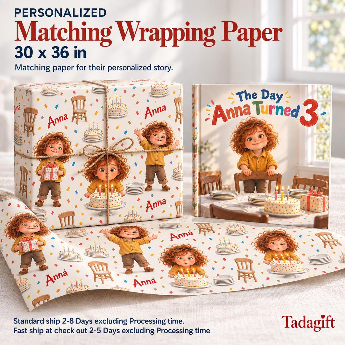 Personalized Children's Book in Hardcover: Illustrated Turning New Age with Wrapping Paper Included