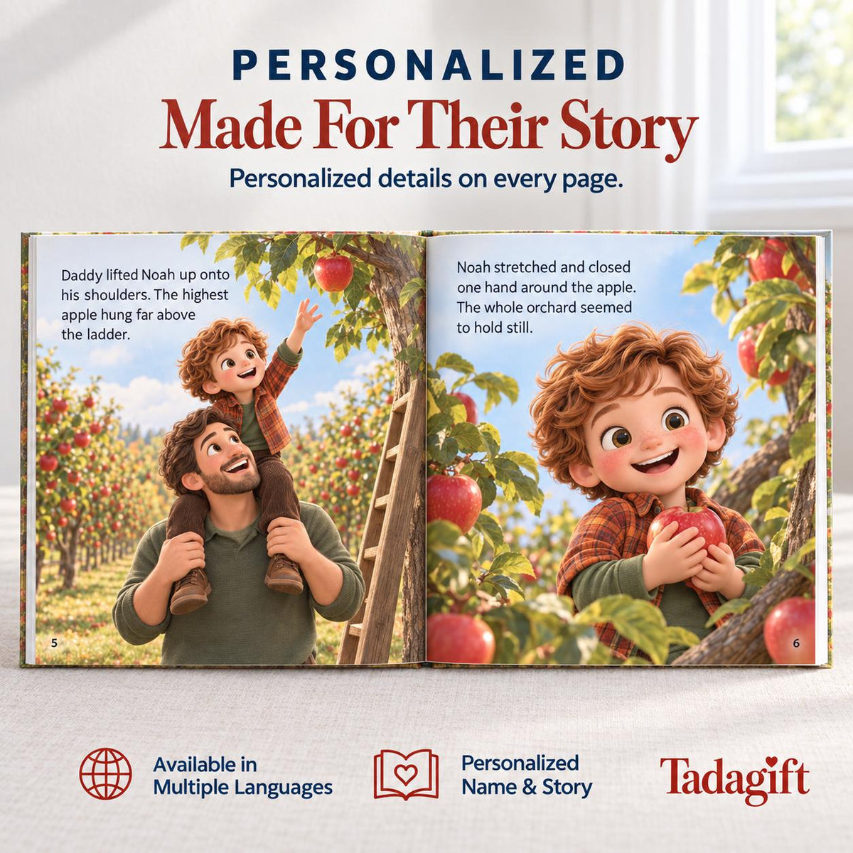 Personalized Children's Book in Hardcover: Illustrated Apple Orchard Day with Wrapping Paper Included