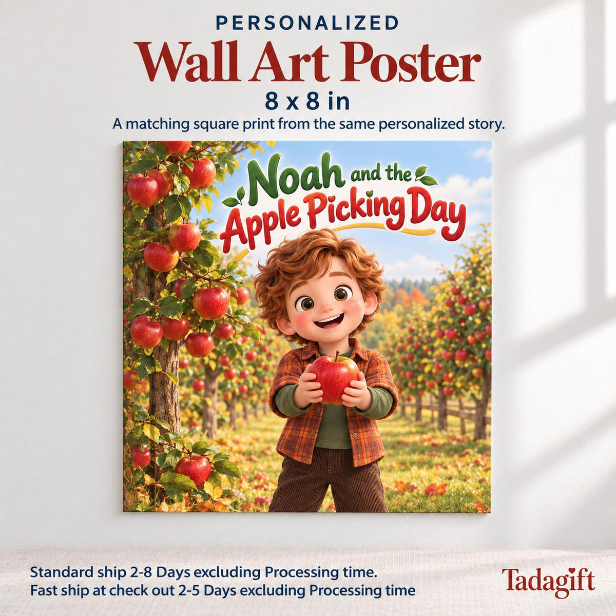 Personalized Children's Book in Hardcover: Illustrated Apple Orchard Day with Wrapping Paper Included