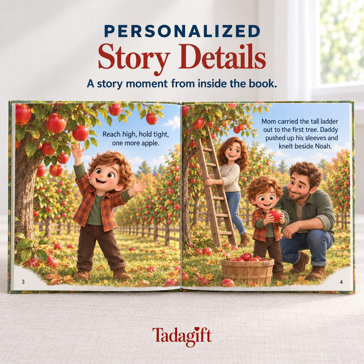 Personalized Children's Book in Hardcover: Illustrated Apple Orchard Day with Wrapping Paper Included