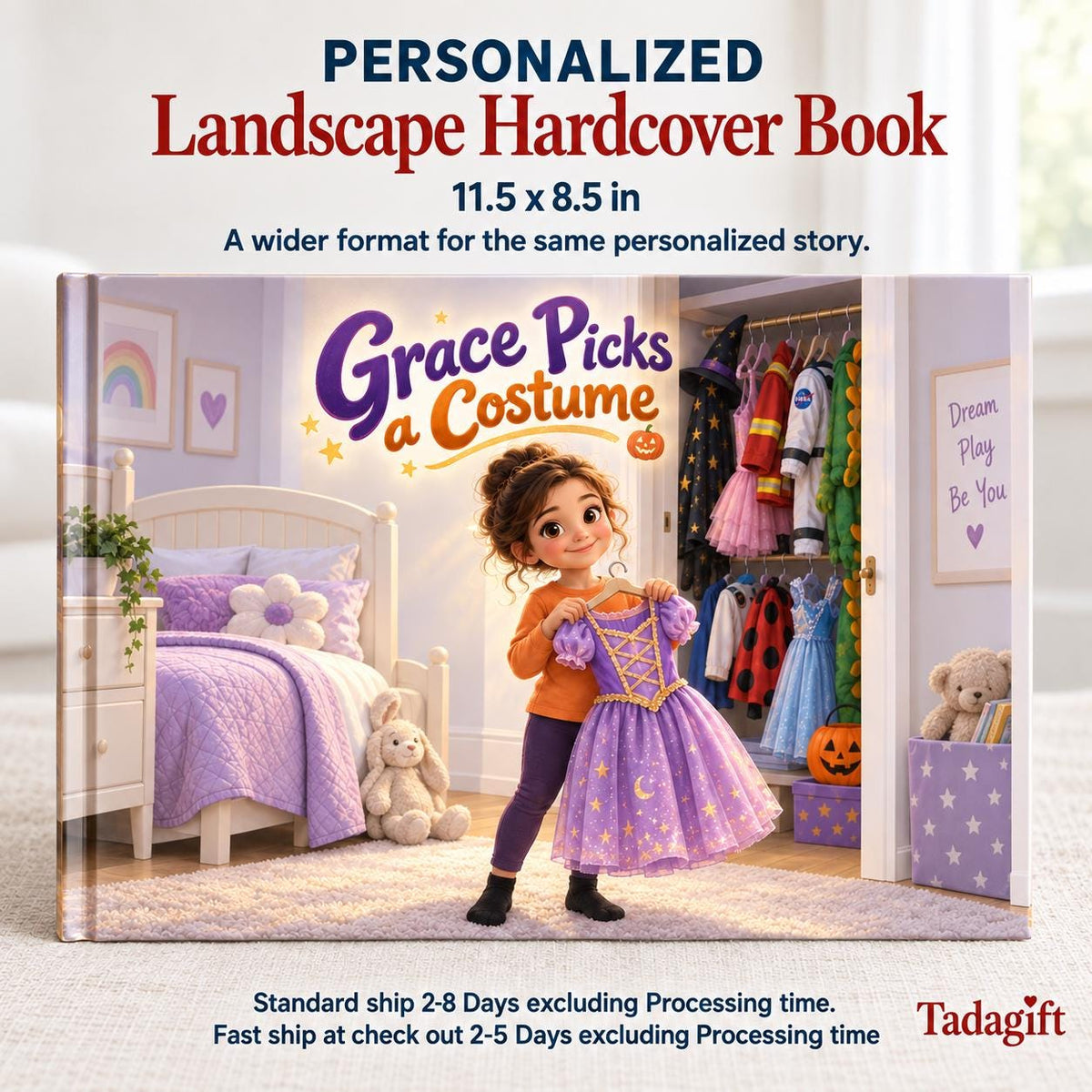 Personalized Children's Book in Hardcover: Halloween Picking Costume Story with Wrapping Paper Included
