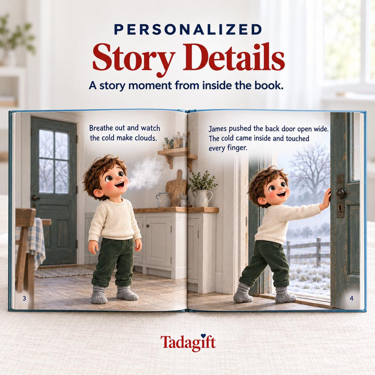 Personalized Children's Book in Hardcover: Illustrated First Cold Morning with Wrapping Paper Included