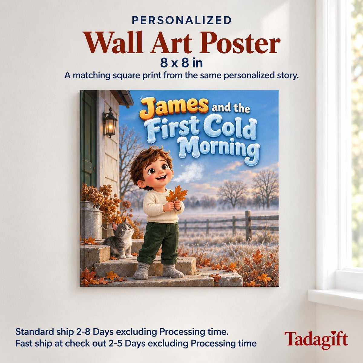 Personalized Children's Book in Hardcover: Illustrated First Cold Morning with Wrapping Paper Included