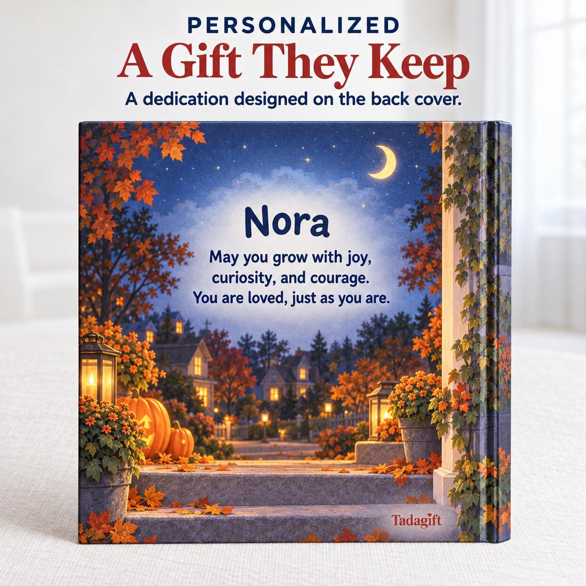 Personalized Children's Book in Hardcover: Illustrated Black Cat Halloween with Wrapping Paper Included