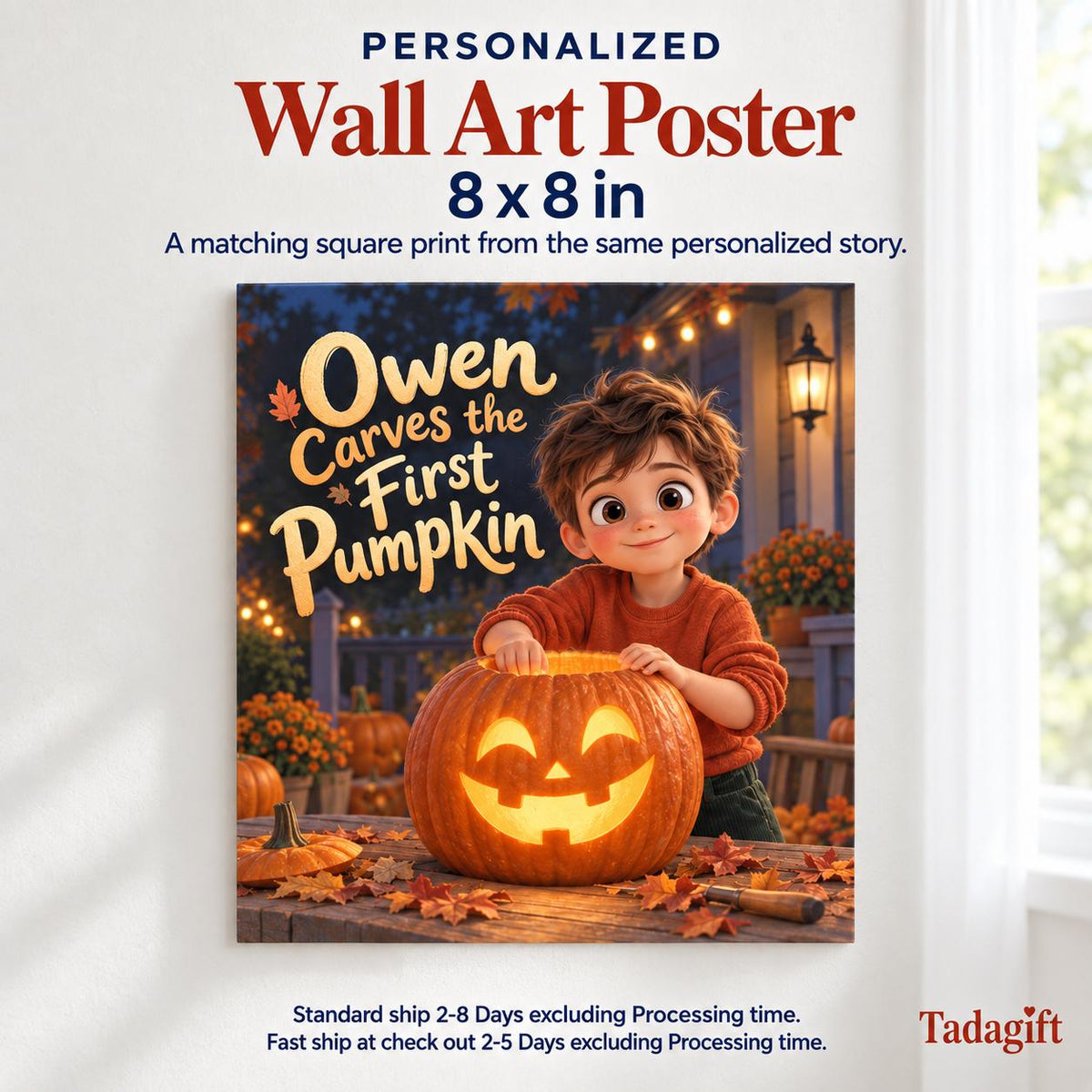 Personalized Children's Book in Hardcover: Halloween Carving Pumpkin Story with Wrapping Paper Included