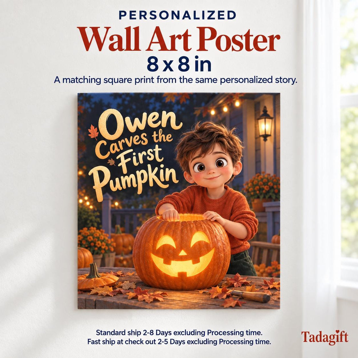 Personalized Children's Book in Hardcover: Halloween Carving Pumpkin Story with Wrapping Paper Included