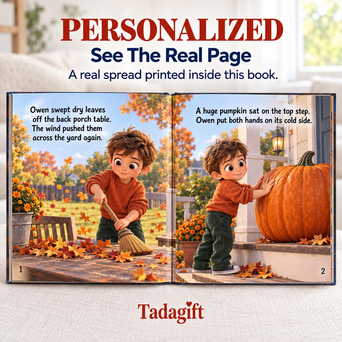 Personalized Children's Book in Hardcover: Halloween Carving Pumpkin Story with Wrapping Paper Included