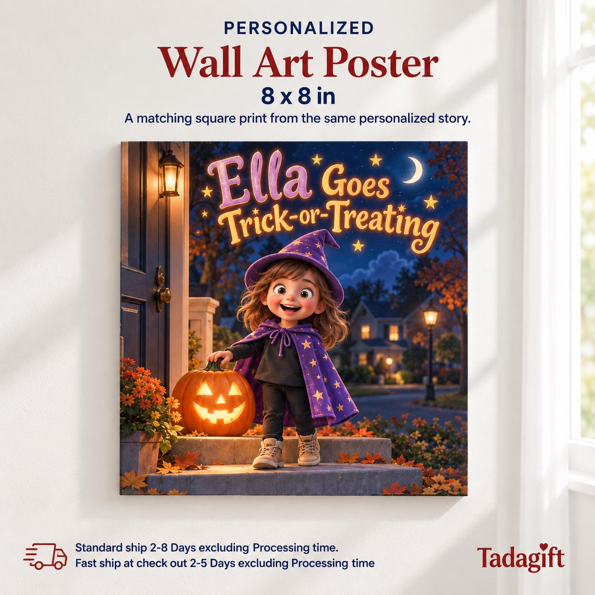 Personalized Children's Book in Hardcover: Halloween Trick or Treat Story with Wrapping Paper Included