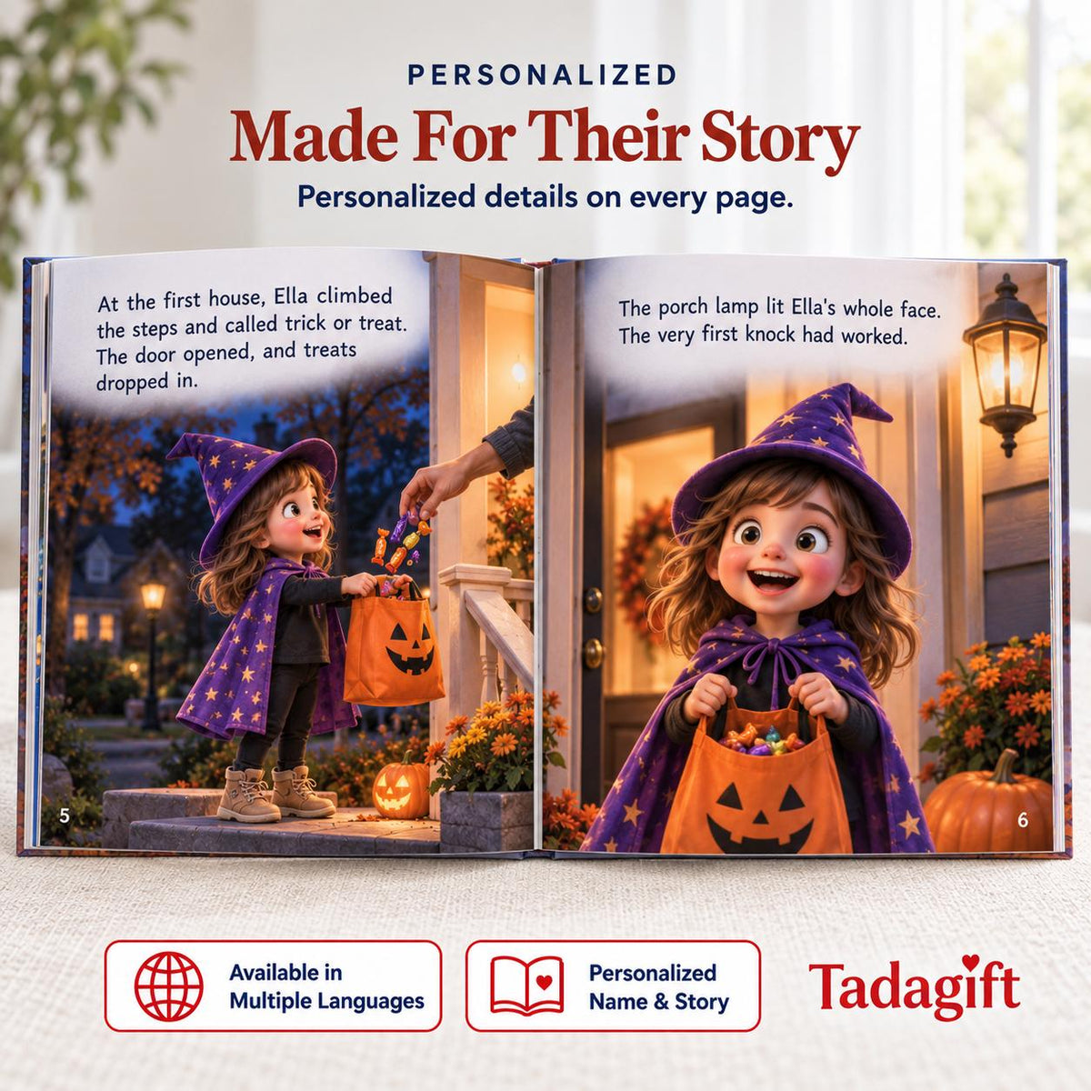 Personalized Children's Book in Hardcover: Halloween Trick or Treat Story with Wrapping Paper Included