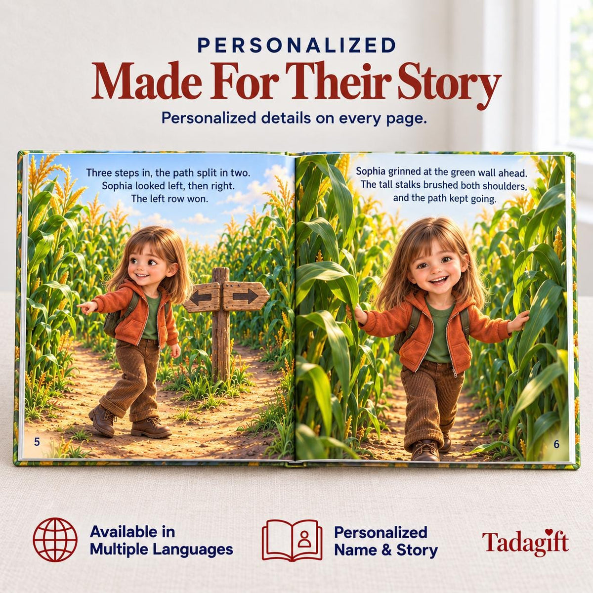 Personalized Children's Book in Hardcover: Illustrated Corn Maze Adventure with Wrapping Paper Included
