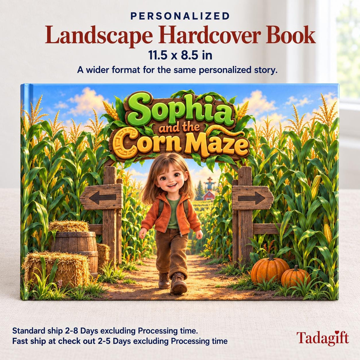 Personalized Children's Book in Hardcover: Illustrated Corn Maze Adventure with Wrapping Paper Included