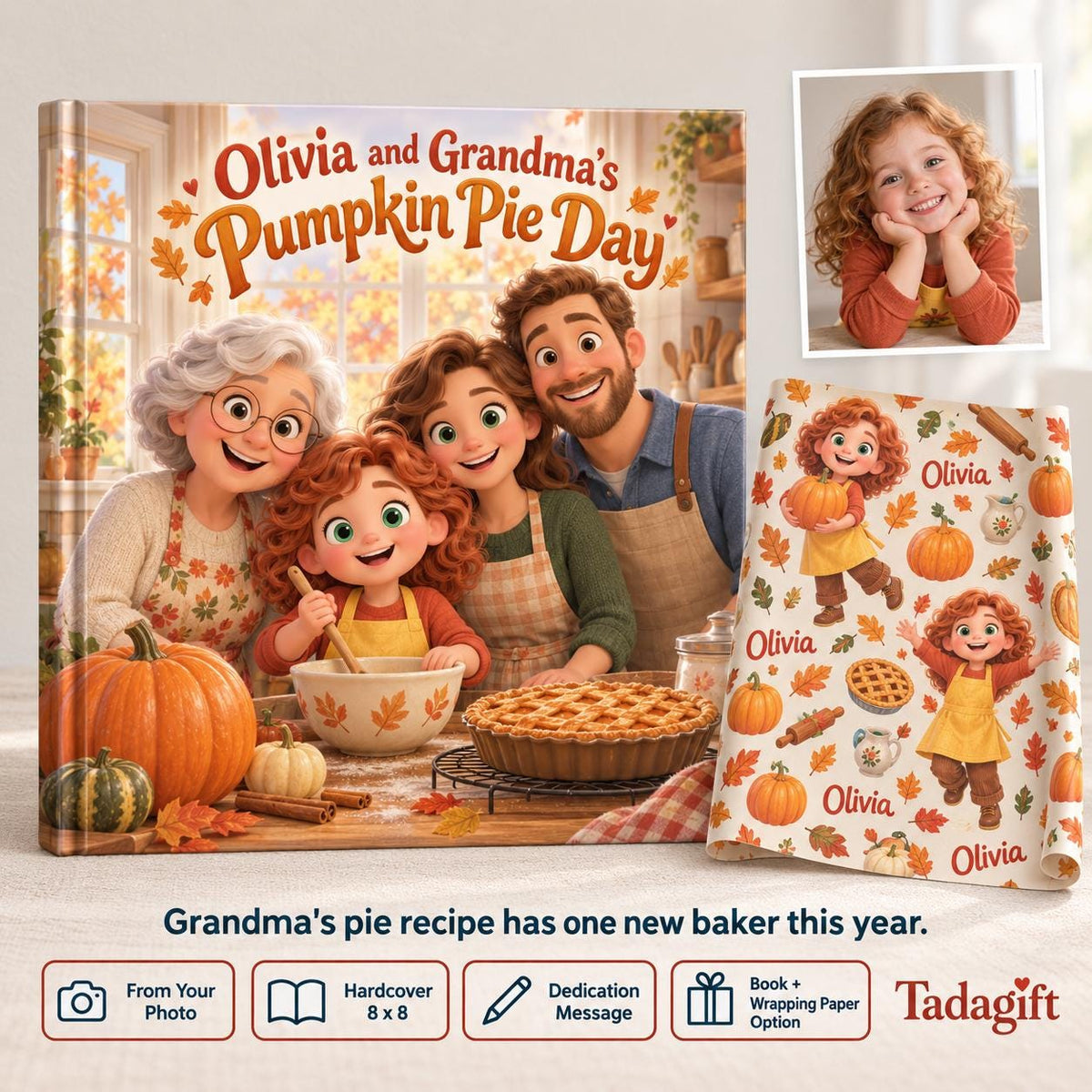 Personalized Children's Book in Hardcover: Autumn Story for Grandma with Wrapping Paper Included