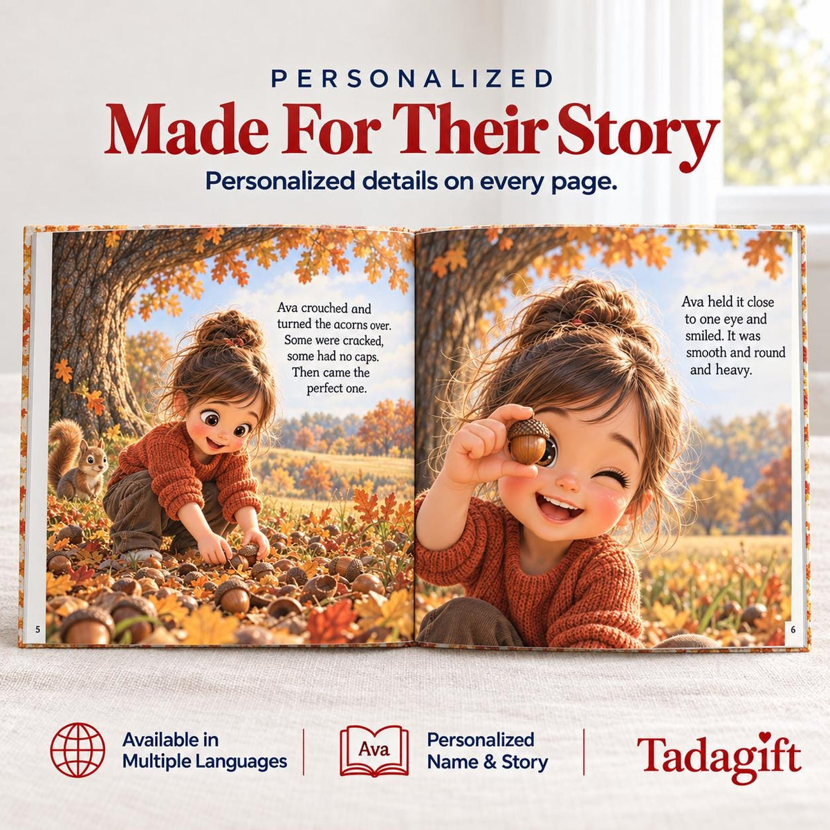 Personalized Children's Book in Hardcover: Illustrated Perfect Acorn Story with Wrapping Paper Included