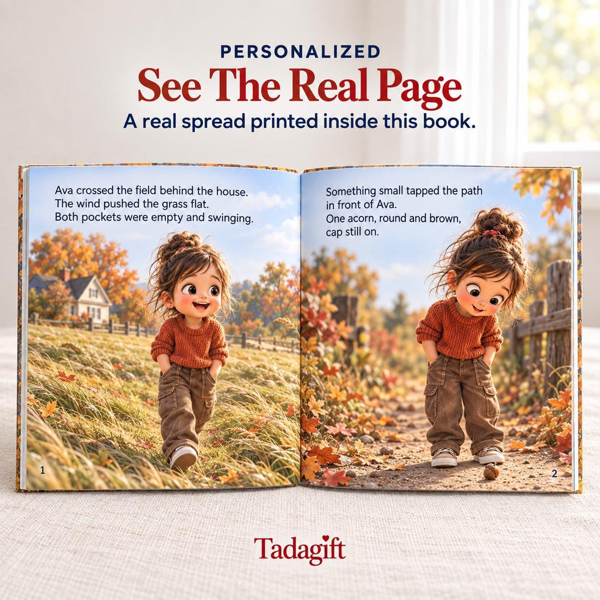 Personalized Children's Book in Hardcover: Illustrated Perfect Acorn Story with Wrapping Paper Included