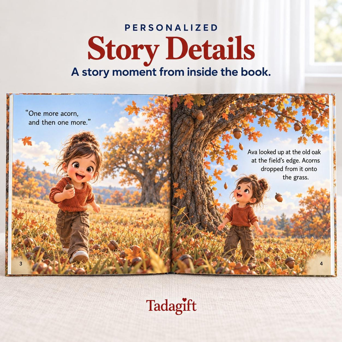 Personalized Children's Book in Hardcover: Illustrated Perfect Acorn Story with Wrapping Paper Included