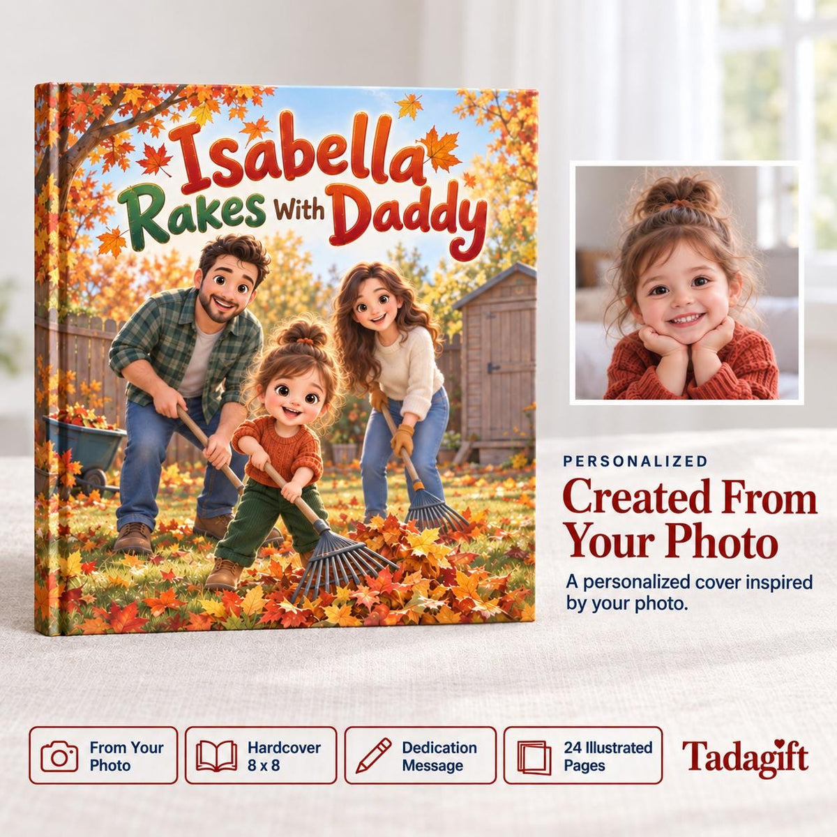 Personalized Children's Book in Hardcover: Autumn Story for Daddy with Wrapping Paper Included