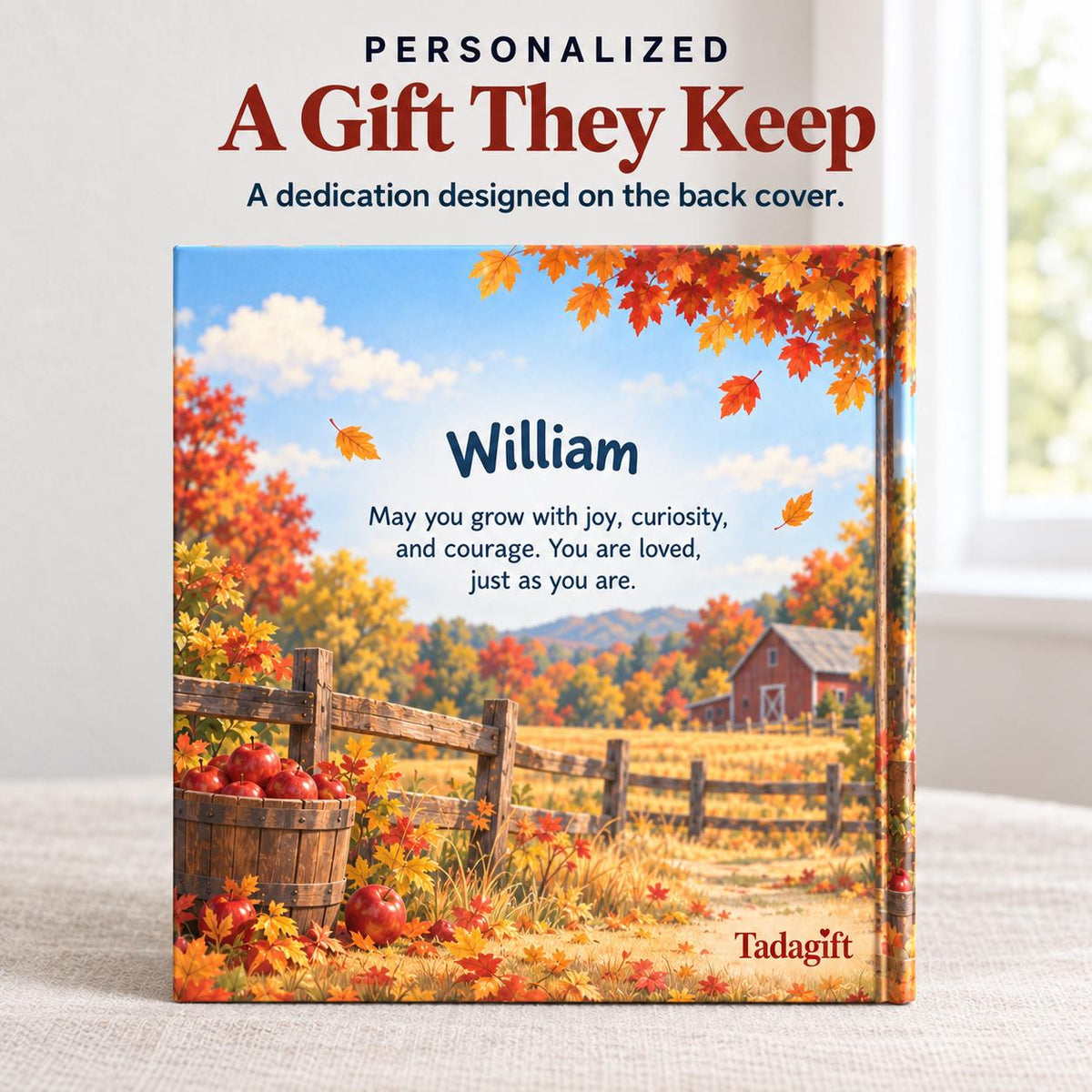 Personalized Children's Book in Hardcover: Illustrated Cider Stand Story with Wrapping Paper Included