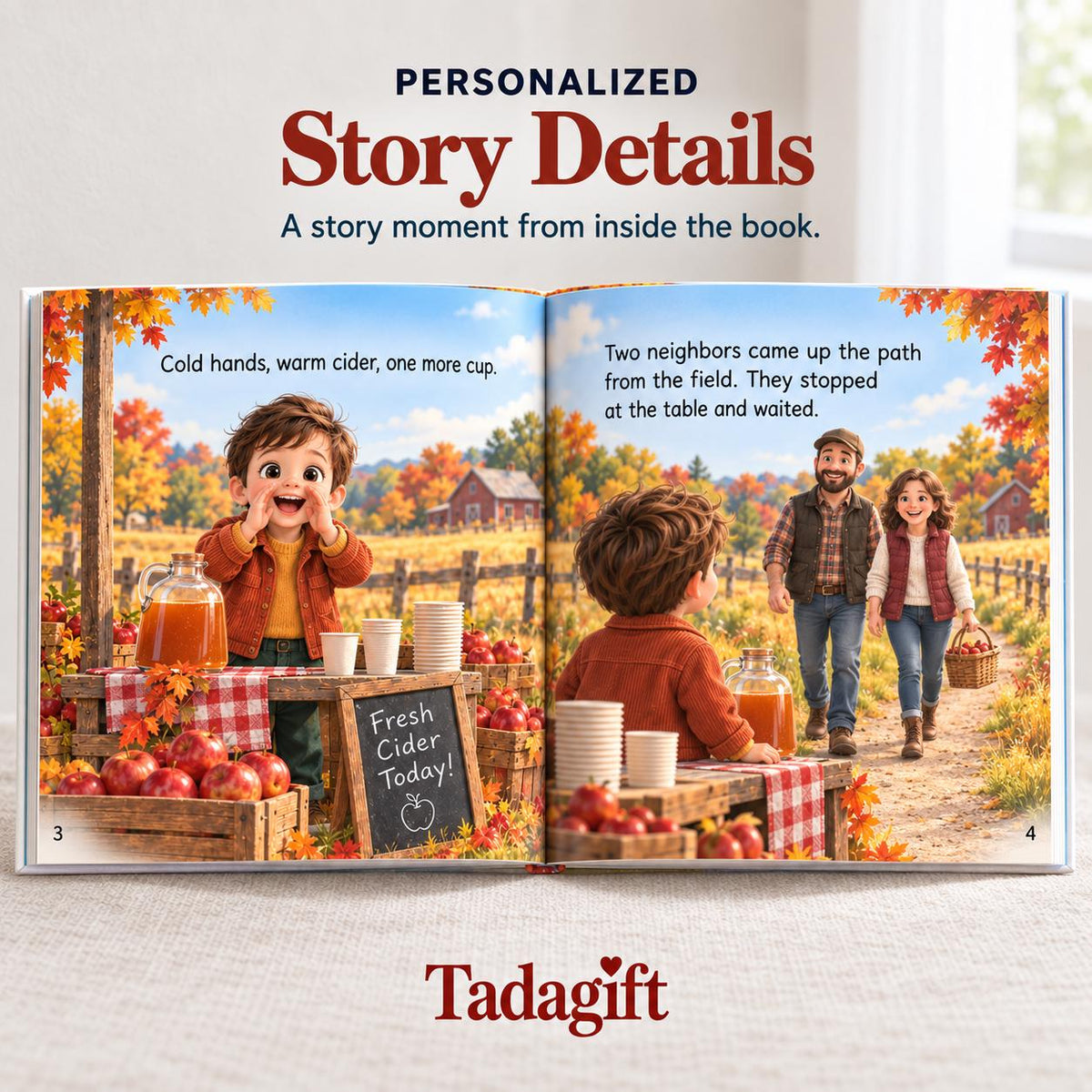 Personalized Children's Book in Hardcover: Illustrated Cider Stand Story with Wrapping Paper Included