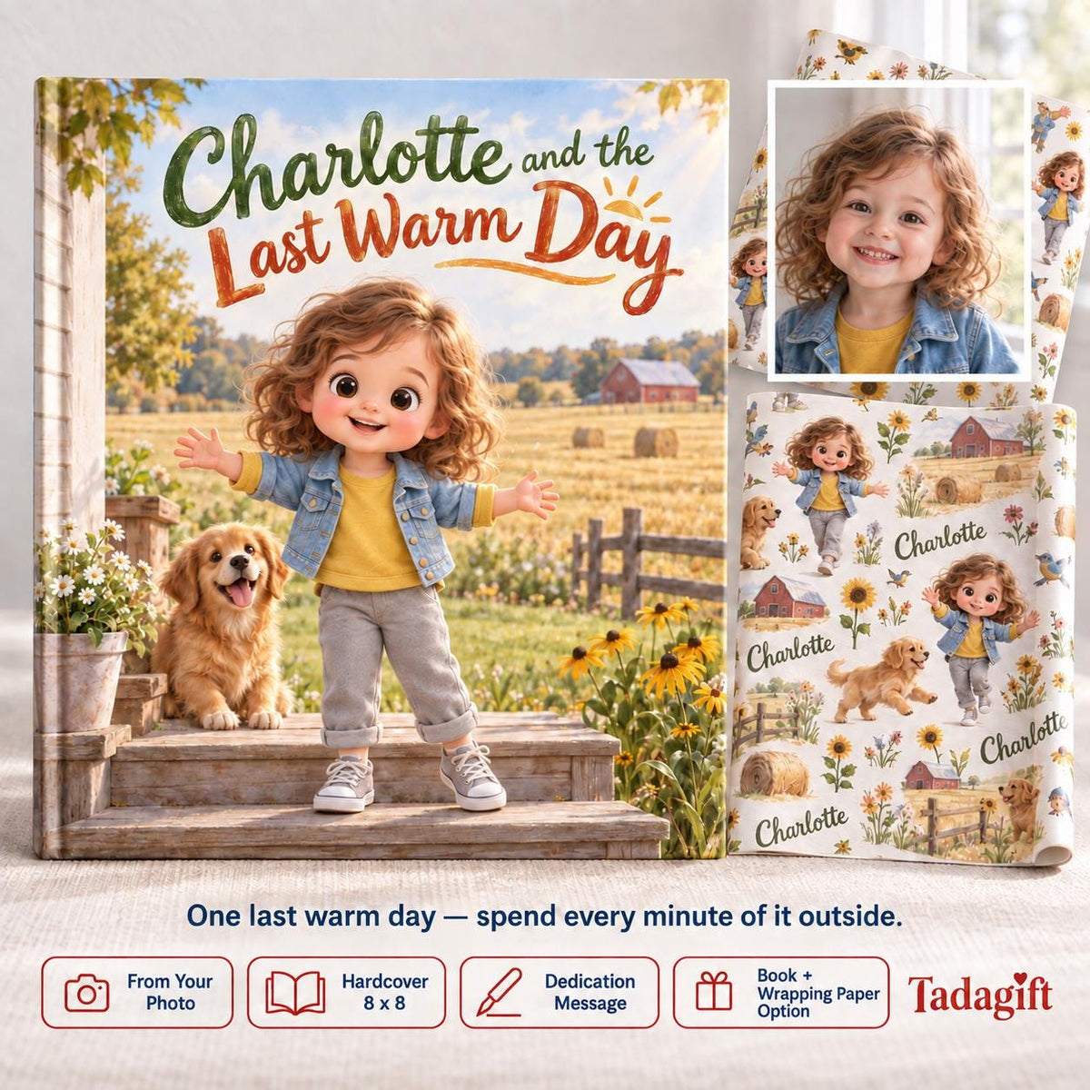 Personalized Children's Book in Hardcover: Illustrated Last Warm Day with Wrapping Paper Included