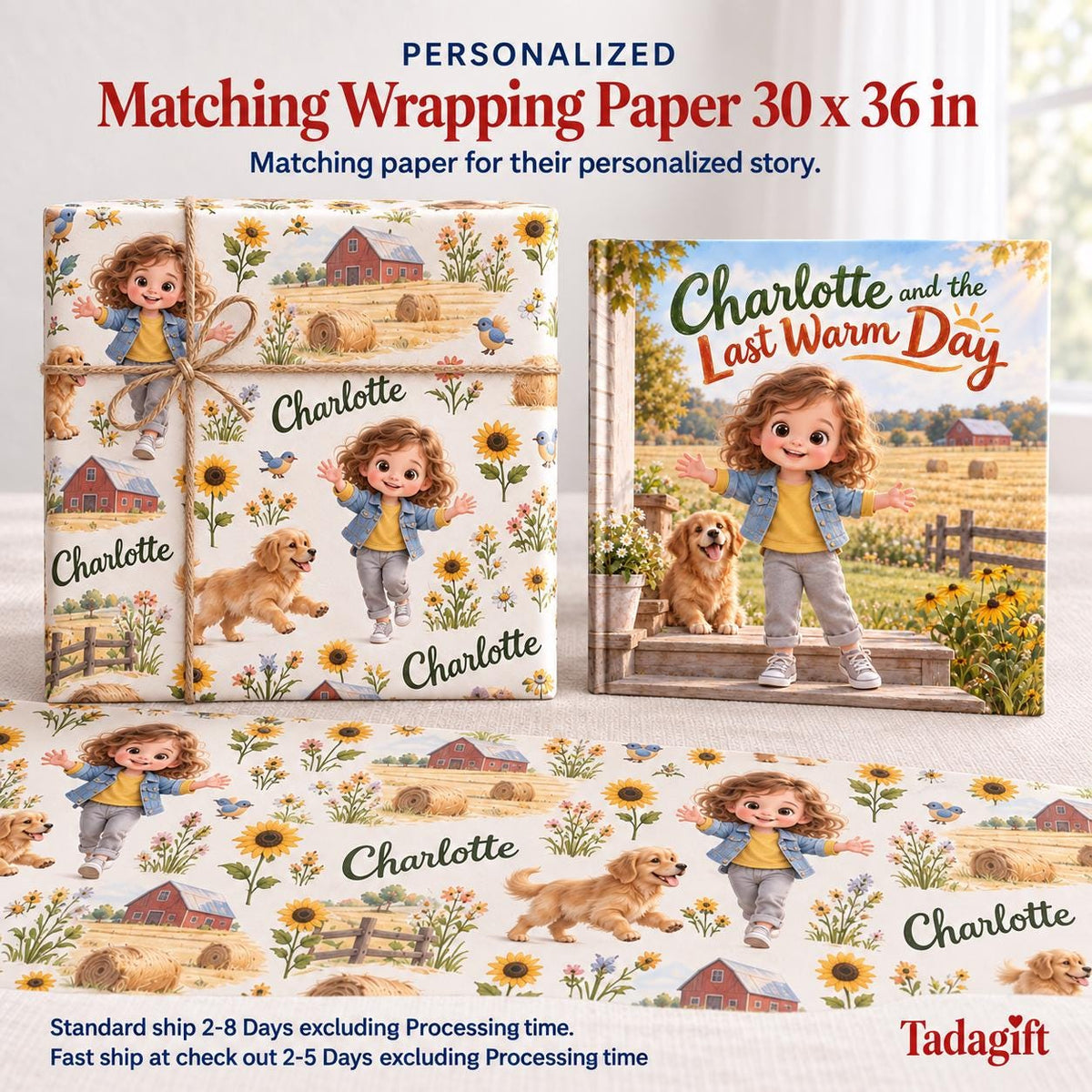 Personalized Children's Book in Hardcover: Illustrated Last Warm Day with Wrapping Paper Included