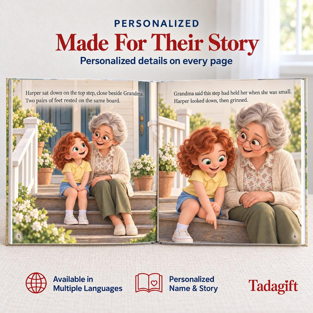 Personalized Children's Book in Hardcover: Illustrated Grandmas Front Porch with Wrapping Paper Included