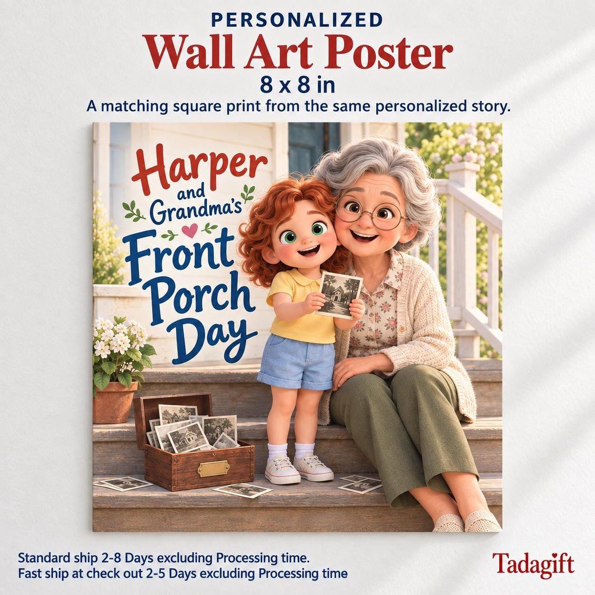 Personalized Children's Book in Hardcover: Illustrated Grandmas Front Porch with Wrapping Paper Included