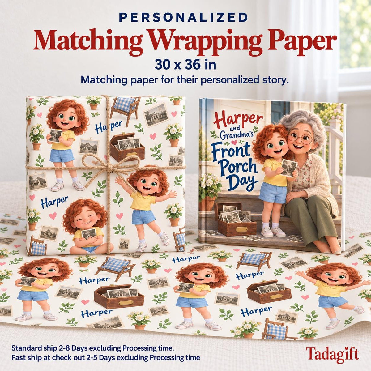 Personalized Children's Book in Hardcover: Illustrated Grandmas Front Porch with Wrapping Paper Included