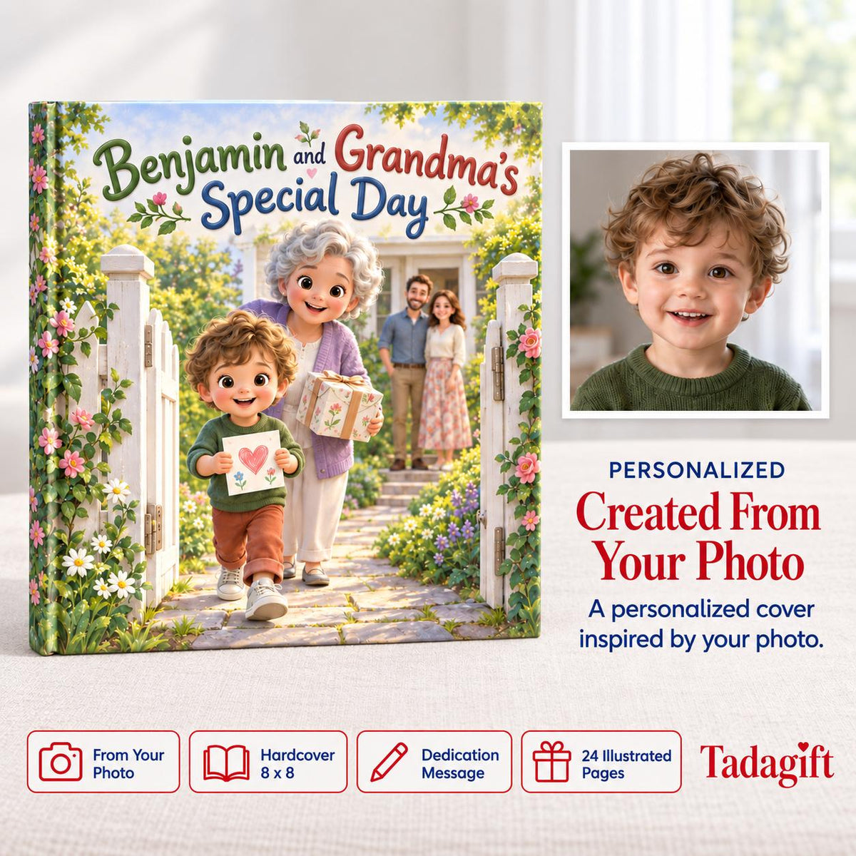 Personalized Children's Book in Hardcover: Illustrated Day with Grandma with Wrapping Paper Included