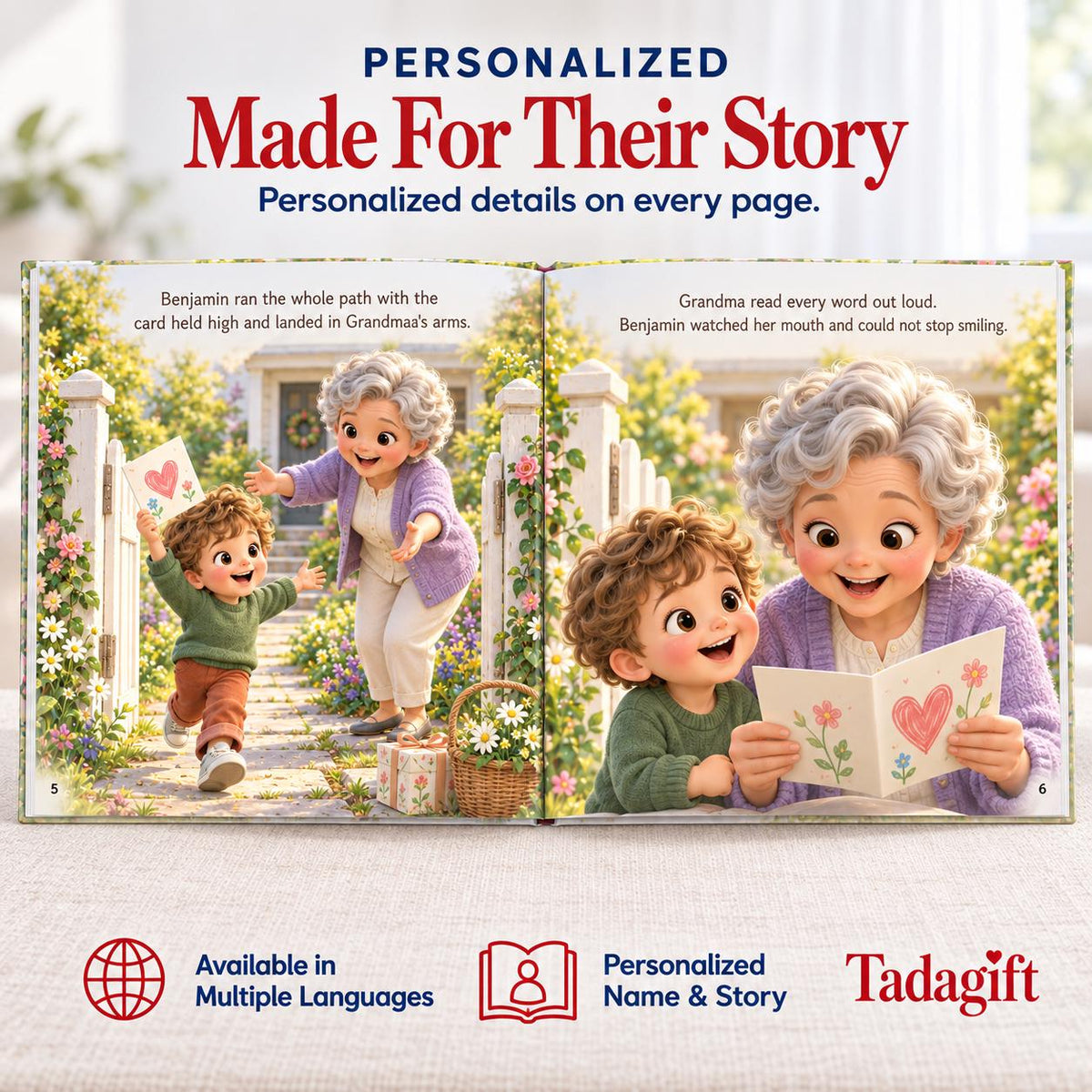 Personalized Children's Book in Hardcover: Illustrated Day with Grandma with Wrapping Paper Included