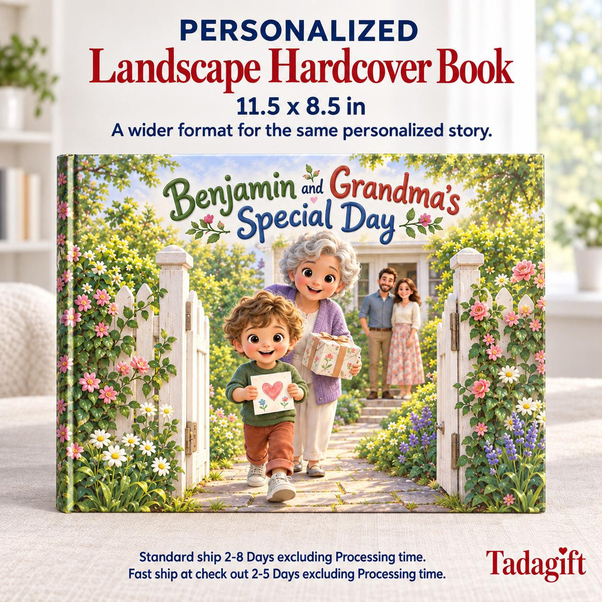 Personalized Children's Book in Hardcover: Illustrated Day with Grandma with Wrapping Paper Included