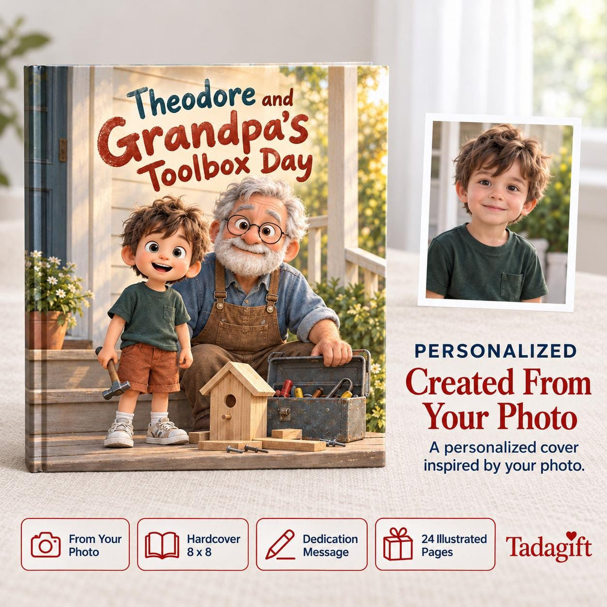 Personalized Children's Book in Hardcover: Illustrated Grandpas Toolbox Story with Wrapping Paper Included