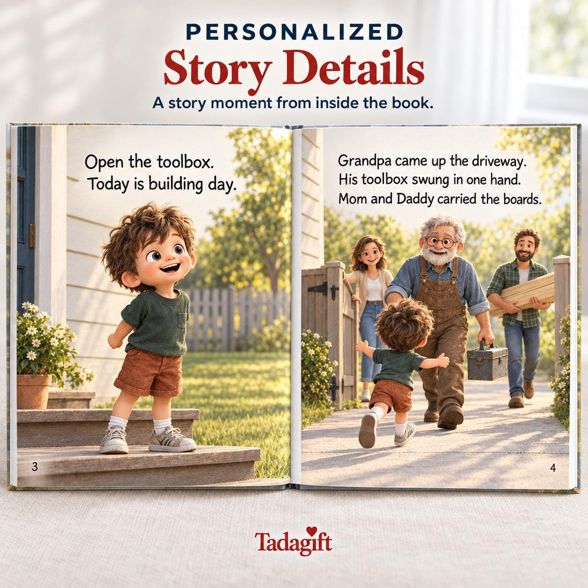Personalized Children's Book in Hardcover: Illustrated Grandpas Toolbox Story with Wrapping Paper Included