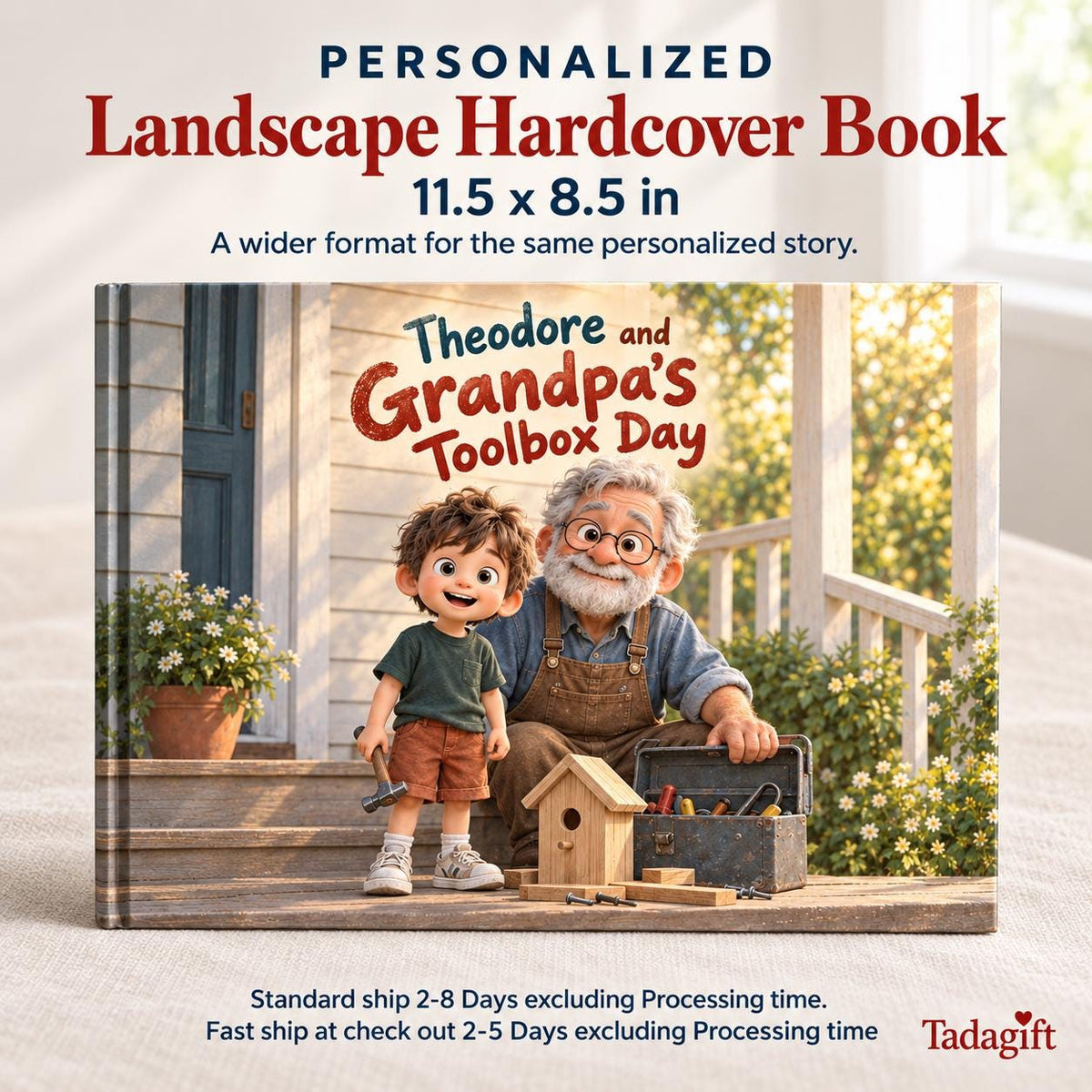Personalized Children's Book in Hardcover: Illustrated Grandpas Toolbox Story with Wrapping Paper Included