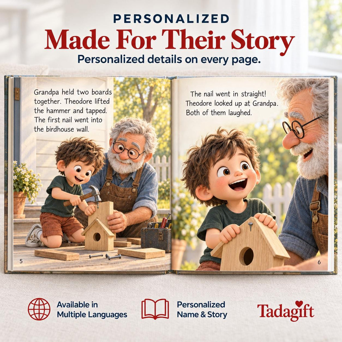 Personalized Children's Book in Hardcover: Illustrated Grandpas Toolbox Story with Wrapping Paper Included