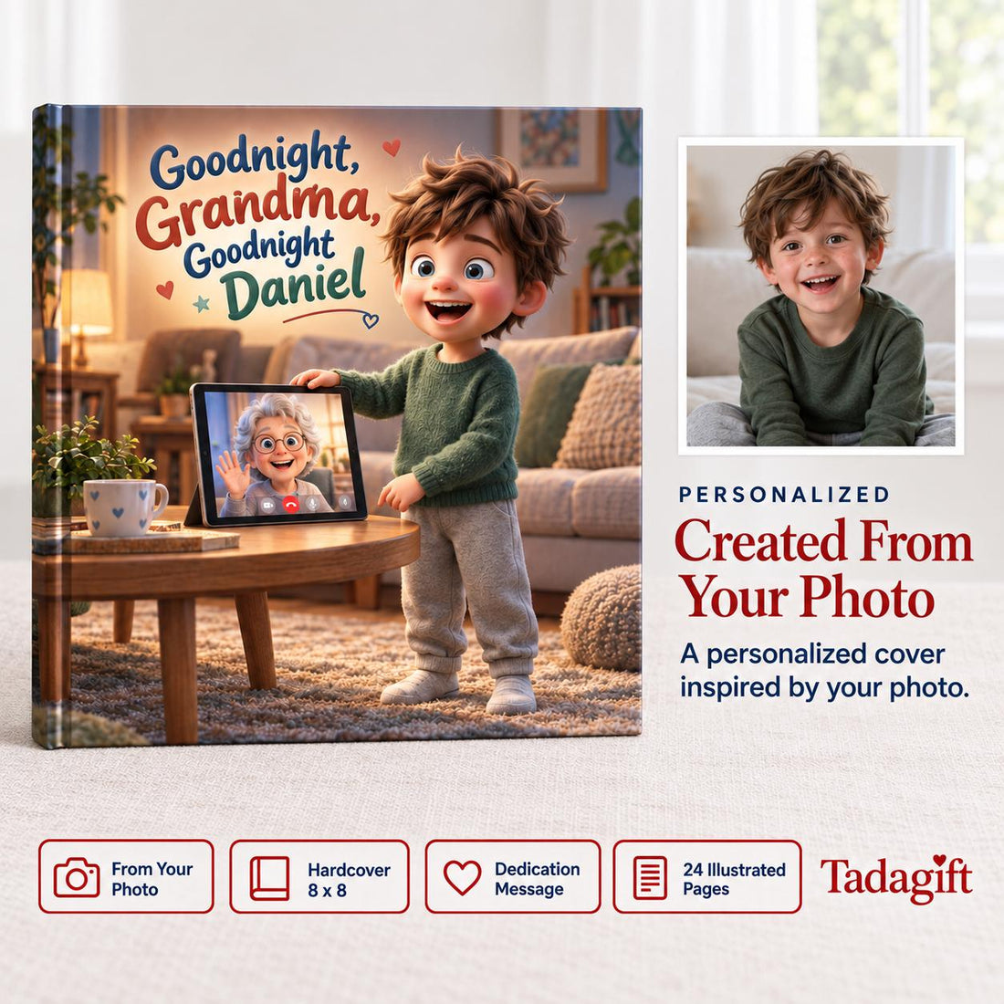 Personalized Children's Book in Hardcover: Illustrated Goodnight Grandma Story with Wrapping Paper Included