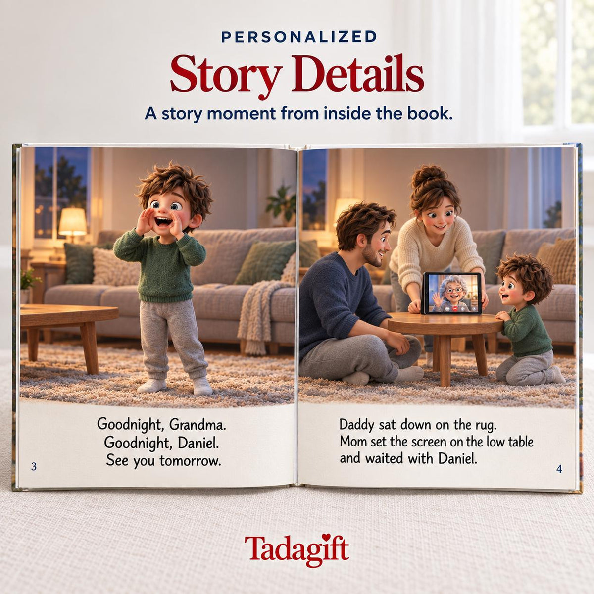 Personalized Children's Book in Hardcover: Illustrated Goodnight Grandma Story with Wrapping Paper Included