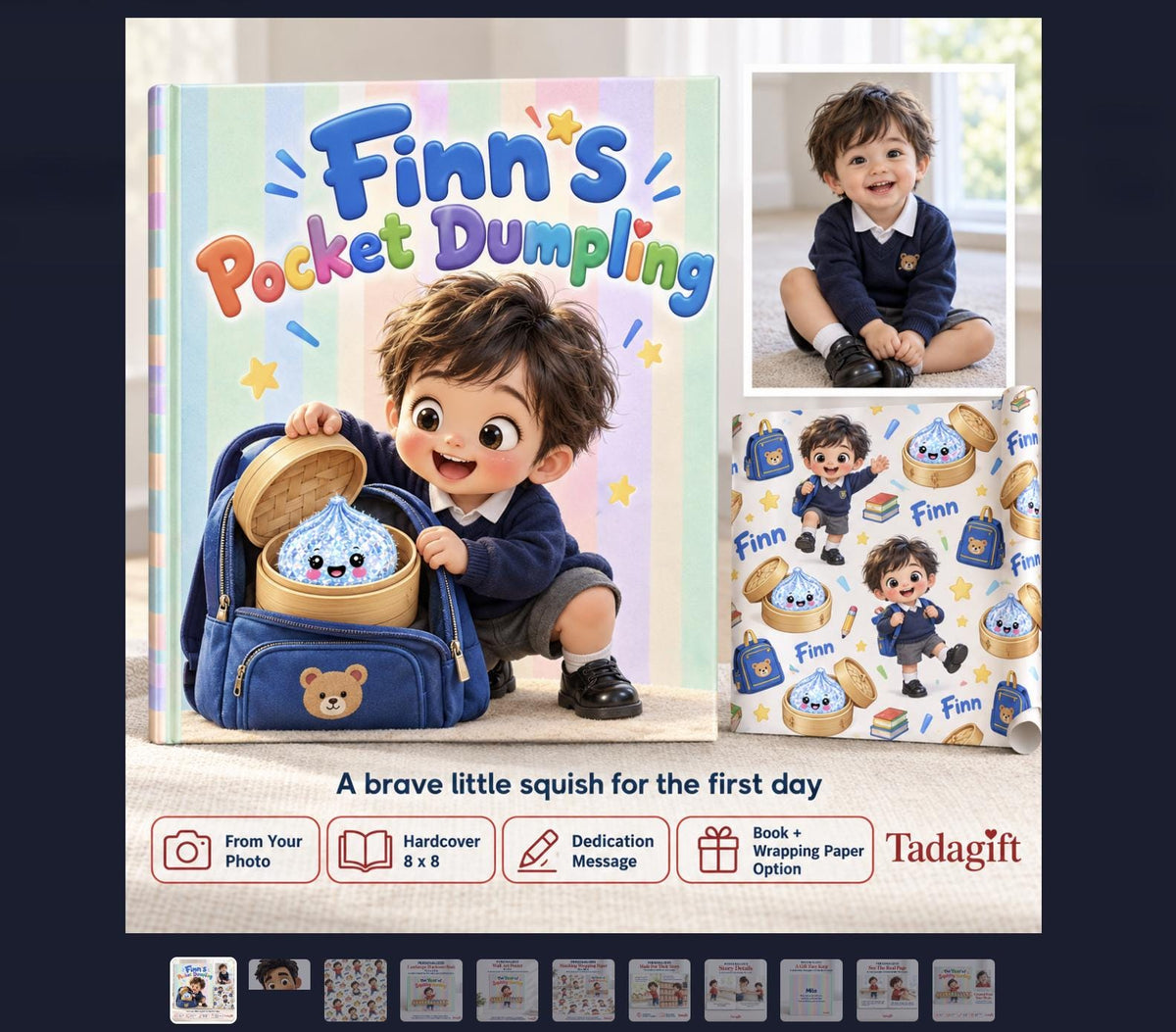 Personalized Children's Book in Hardcover: Pocket Squishy Dumpling Story with Wrapping Paper Included