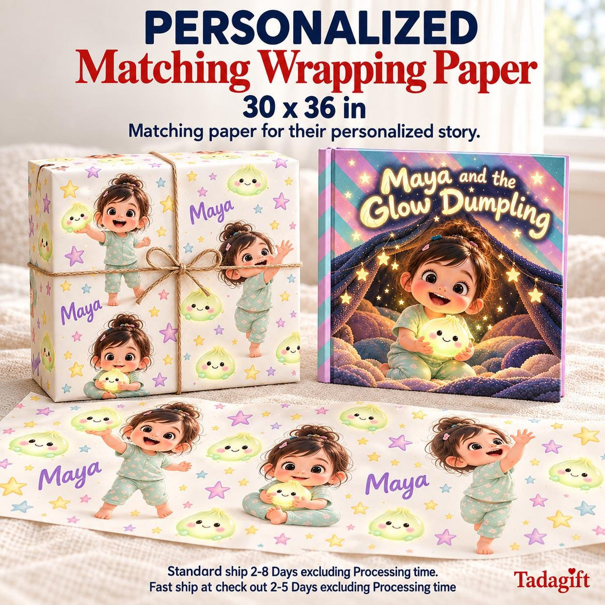 Personalized Children's Book in Hardcover: Glow Dumpling Story with Wrapping Paper Included