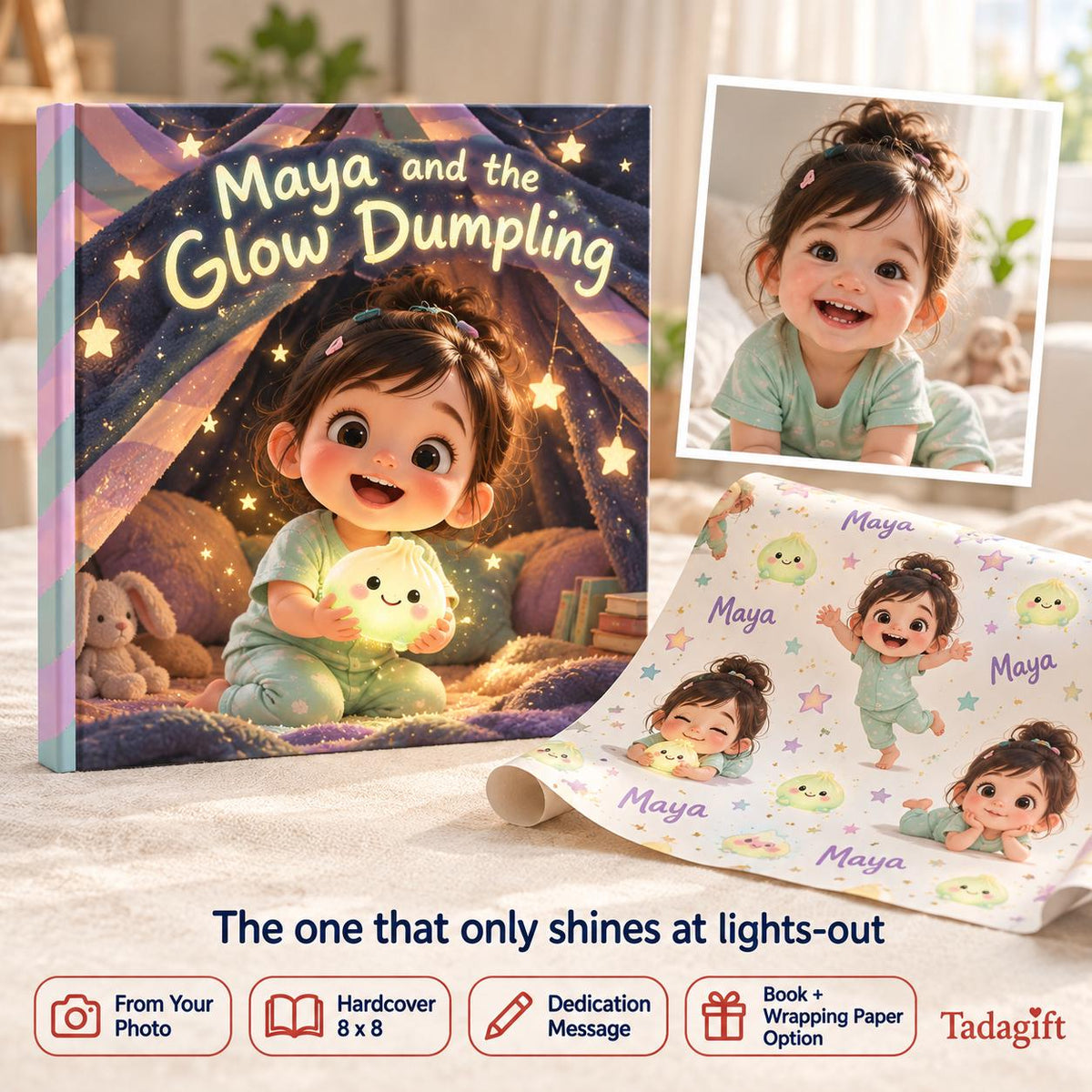 Personalized Children's Book in Hardcover: Glow Dumpling Story with Wrapping Paper Included