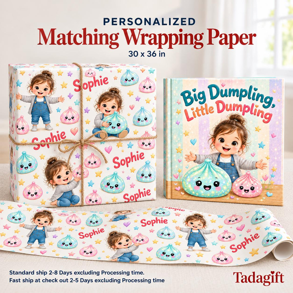 Personalized Children's Book in Hardcover: Big Dumpling Little Dumpling with Wrapping Paper Included