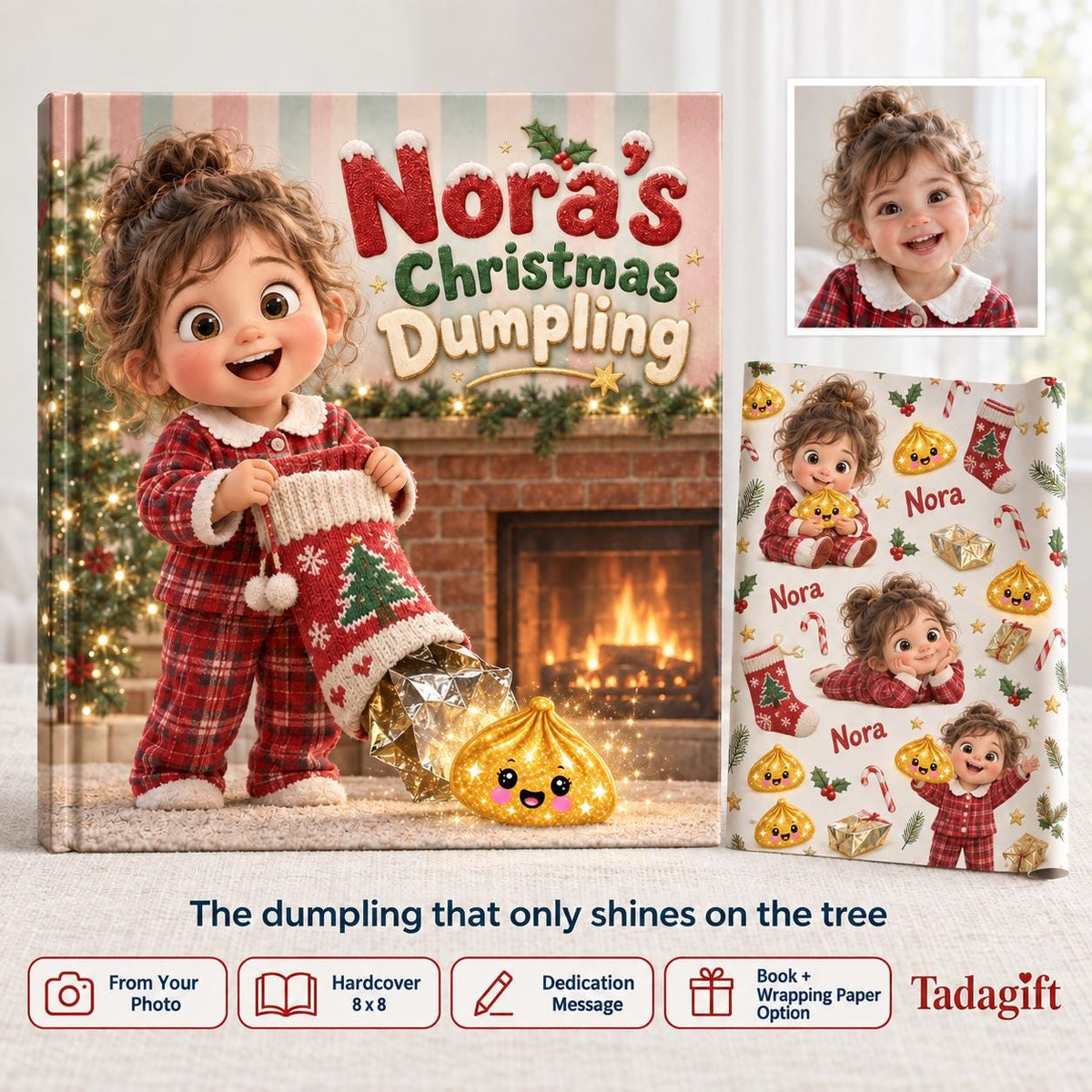 Personalized Children's Book in Hardcover: Special Christmas Dumpling Story with Wrapping Paper Included