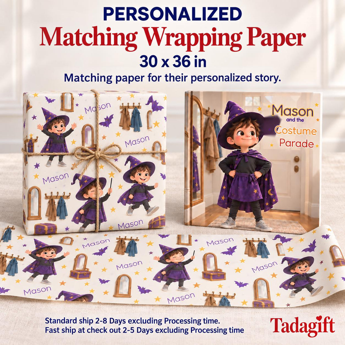 Personalized Children's Book in Hardcover: Halloween Costume Parade Story with Wrapping Paper Included