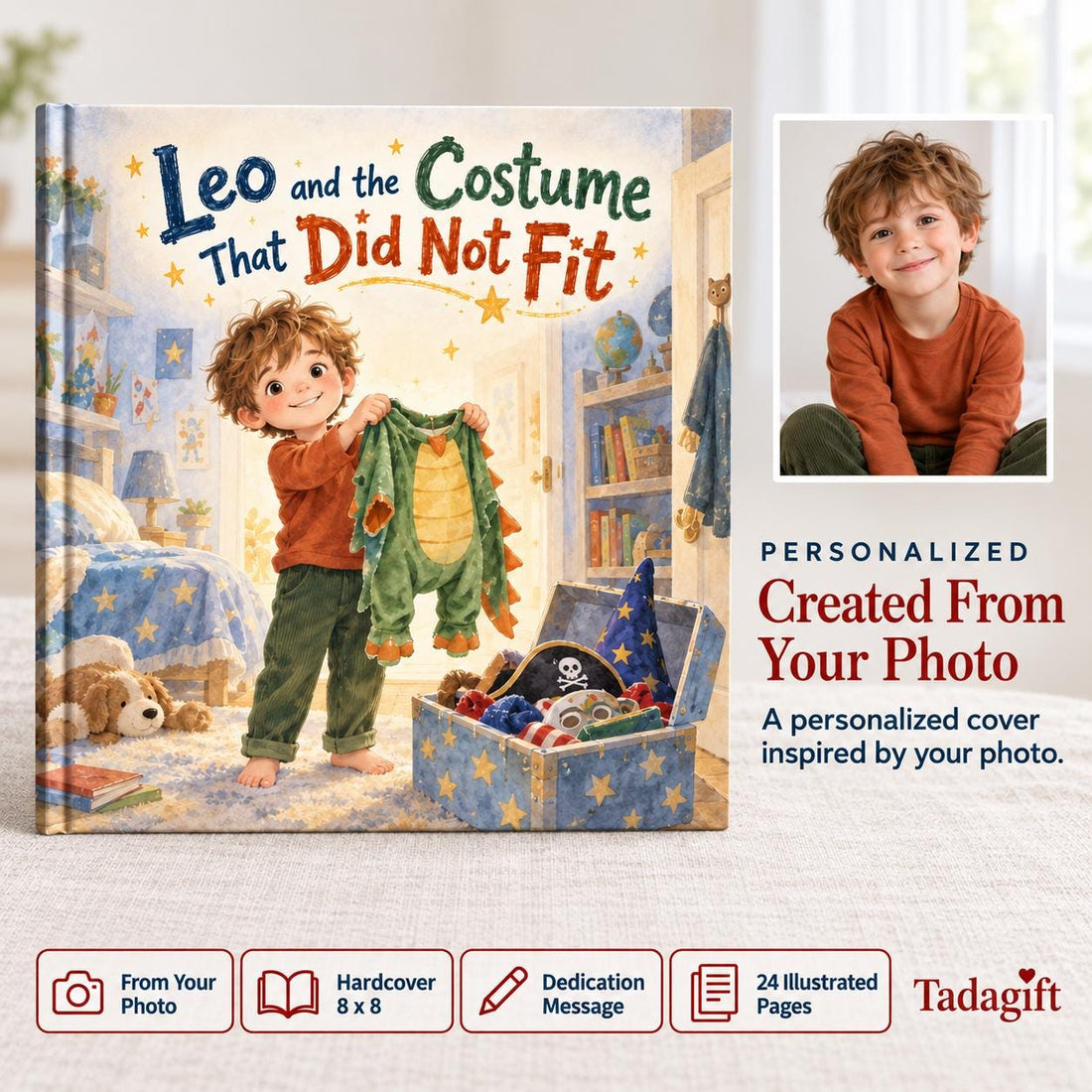 Personalized Children's Book in Hardcover: Costume That Did Not Fit with Wrapping Paper Included