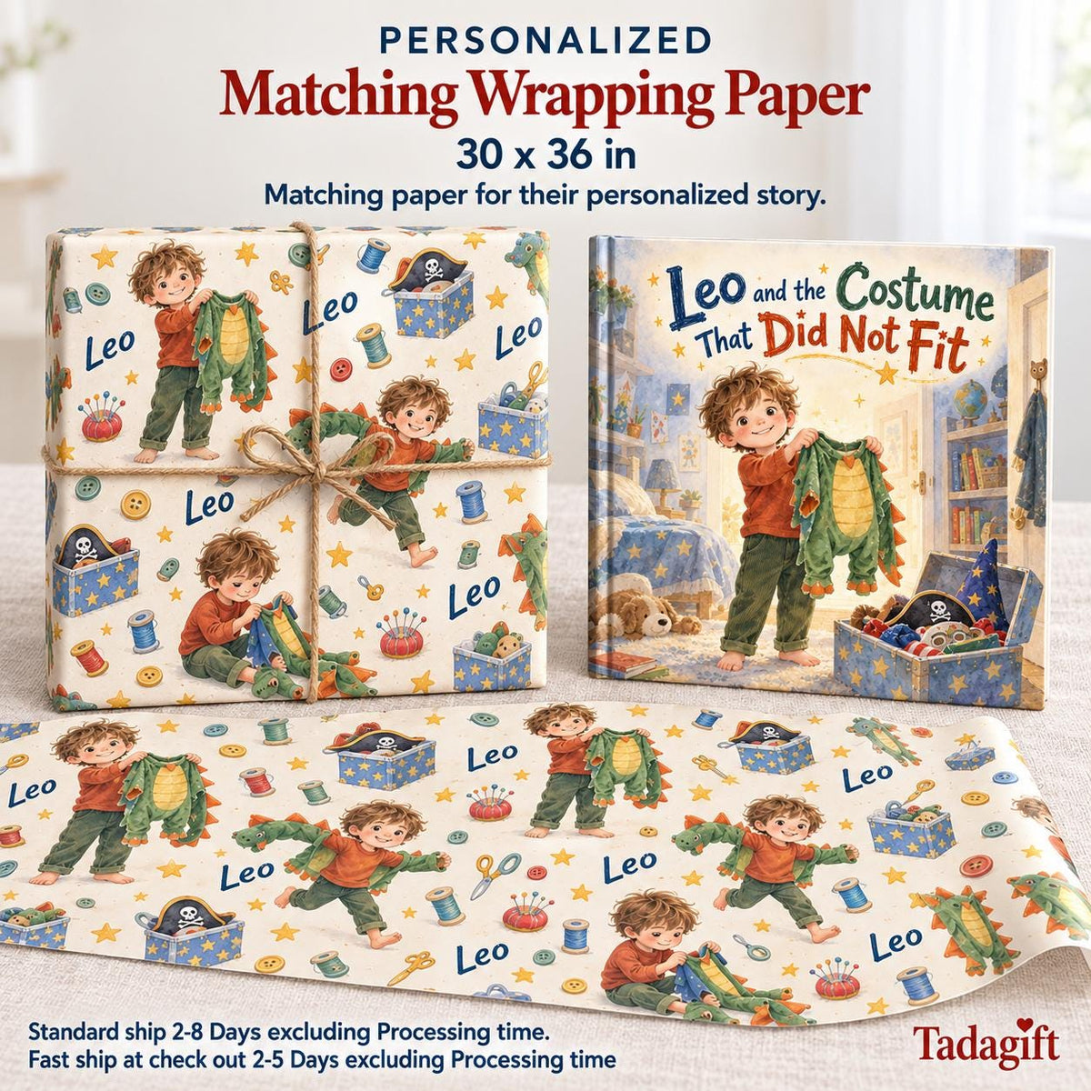Personalized Children's Book in Hardcover: Costume That Did Not Fit with Wrapping Paper Included