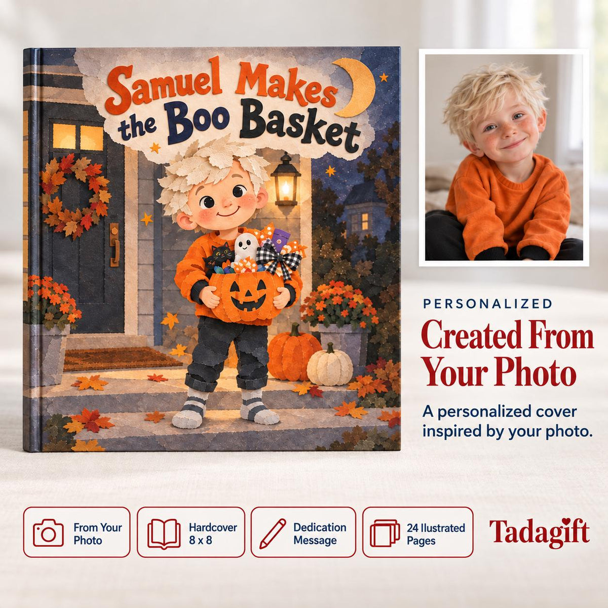 Personalized Children's Book in Hardcover: Illustrated Making Boo Basket with Wrapping Paper Included